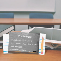 Custom Teacher Tutor Rustic Blackboard Flashcard Business Card