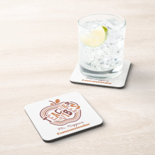 Custom Teacher Vibes Boho Apple Awesome Teacher Coaster