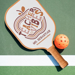 Custom Teacher Vibes Boho Apple Awesome Teacher Pickleball Paddle