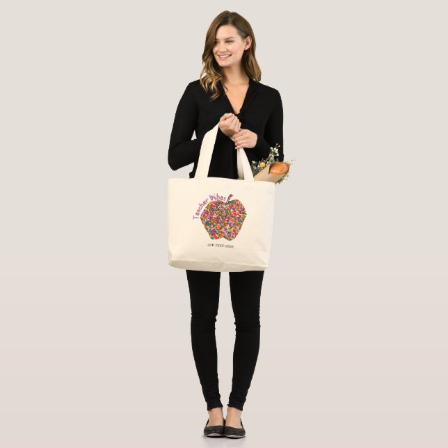Custom Teacher Vibes Large Tote Bag (Front (Model))