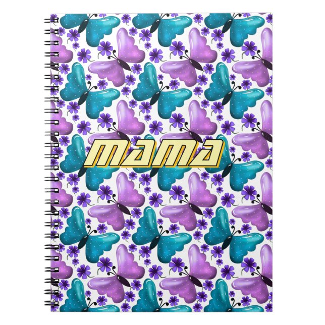 Custom Teal and purple butterfly floral pattern  Notebook (Front)