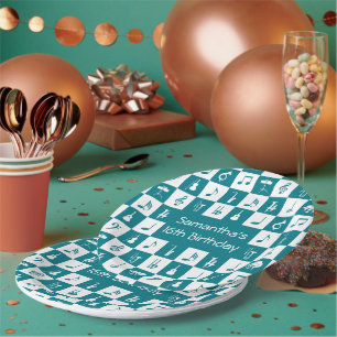 Custom teal and white music notes and instruments paper plate