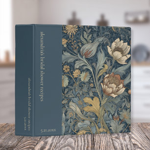 Custom Teal Blue Floral Bridal Shower Recipe Binder