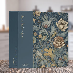 Custom Teal Blue Floral Recipe Binder