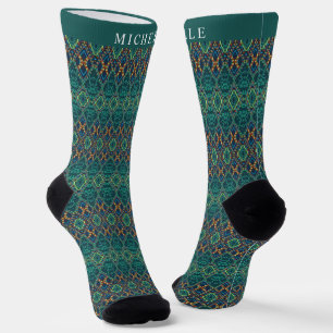 Custom Teal Blue Green  Aztec Pattern Socks