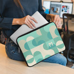 Custom Teal Blue Green Beige Retro Art Pattern Laptop Sleeve<br><div class="desc">Beautiful contemporary teal blue green beige, ivory cream coloured geometric circles, and half circles pattern. With the option to customize or personalize with a name monogram or initial of your choice. Ornate, elegant, stylish, and eclectic design for the fancy artistic fashionista, the artsy fashion diva, popular hip trendsetter, vintage retro...</div>