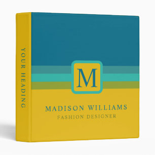Custom Teal Blue Green Bright Yellow Color Block Binder