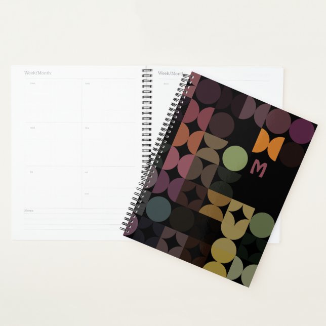 Custom Teal Blue Green Brown Black Retro Pattern Planner (Display)