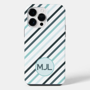 Custom Teal Blue Monogram / Stripes iPhone 14 Pro Max Case