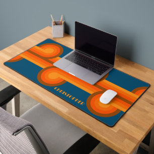 Custom Teal Blue Orange Red Brown Retro Pattern Desk Mat