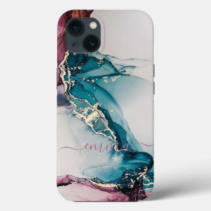 Custom Teal Blue Purple Marble Cell Phone 11 12 13 iPhone 13 Case