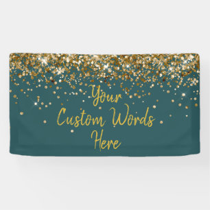 Custom Teal Gem and Gold Customized Birthday Party Banner
