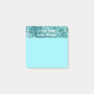 Custom Teal Glitter Sparkles Light Teal Background Post-it Notes