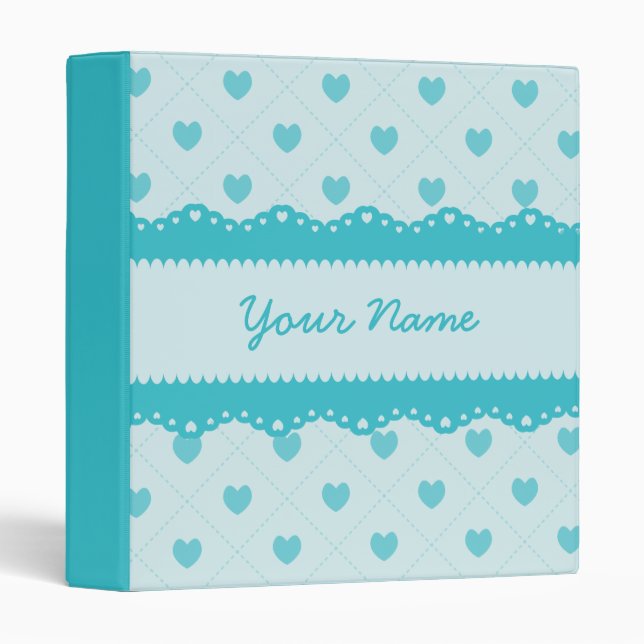 Custom Teal Lace Hearts Binder (Front/Spine)