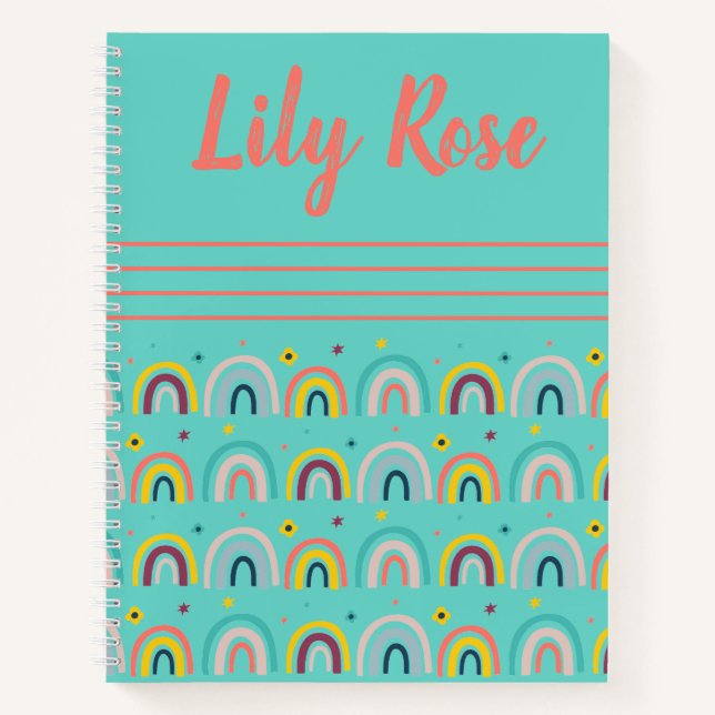 Custom Teal Rainbow Pattern Kid's Notebook (Front)