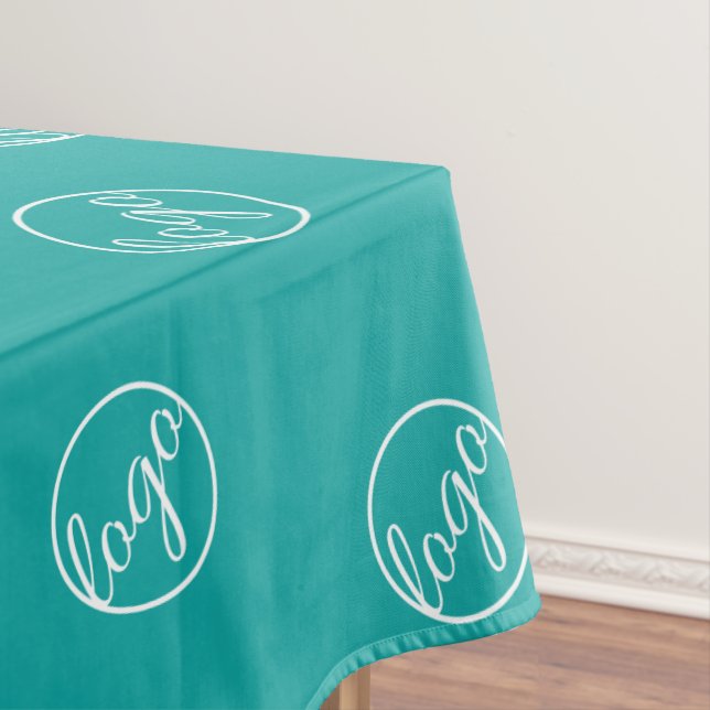 Custom Teal Restaurant Trade Show Logo Business Tablecloth (In Situ)