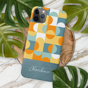 Custom Teal Seafoam Green Orange Retro Art Pattern iPhone 11 Pro Max Case