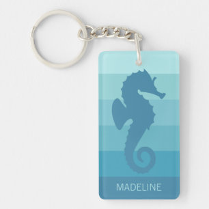 Custom Teal Turquoise Blue Green Stripes Pattern Keychain