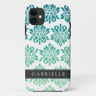 Custom Teal Turquoise Damask iPhone 11 Case