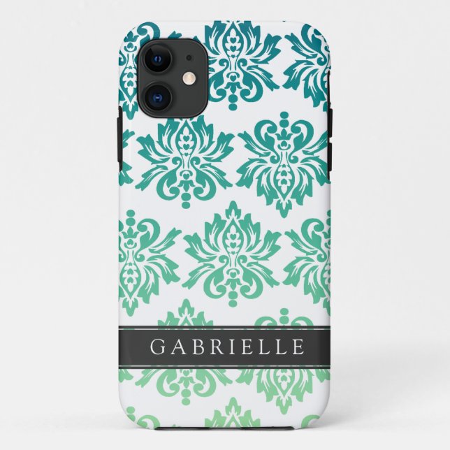 Custom Teal Turquoise Damask Case-Mate iPhone Case (Back)