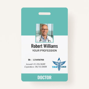 Custom Teal & White Hospital Employee Photo ID Bad Badge