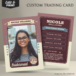 Custom Team Bride Trading Card, Bridesmaids Gifts Calling Card