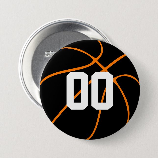 Custom Team Colour and Numbers/Letters Basketball 3 Inch Round Button (Front & Back)