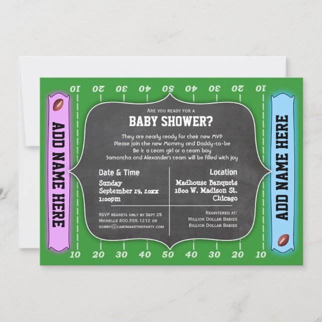 Custom Team Football Themed Baby Shower Invitation (Front)
