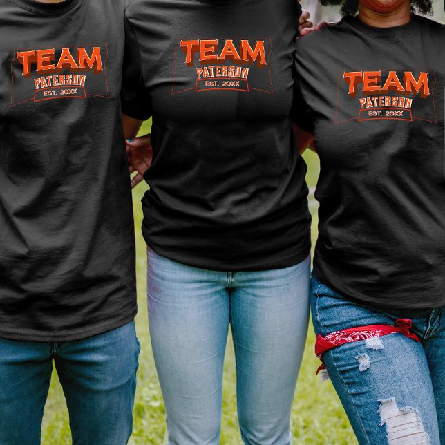 Custom Team Orange Trendy Cute Family Sports Black T-Shirt (Creator Uploaded)