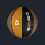 Custom Team Player Club Name Number Monogrammed<br><div class="desc">Create your own custom, personalized, faux gold elegant stylish typography / script / text / name on black and mustard yellow background, mini size, hand stitched basketball. Simply enter the player / team / club / school / college / event / tournament name, and player jersey number, to customize. While...</div>