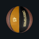 Custom Team Player Club Name Number Monogrammed Mini Basketball<br><div class="desc">Create your own custom, personalized, faux gold elegant stylish typography / script / text / name on black and mustard yellow background, mini size, hand stitched basketball. Simply enter the player / team / club / school / college / event / tournament name, and player jersey number, to customize. While...</div>