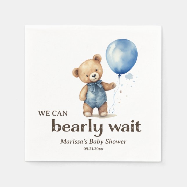 Custom Teddy Bear Baby Boy Shower Napkin (Front)