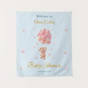 Custom Teddy Bear Balloons Butterflies Baby Shower Tapestry
