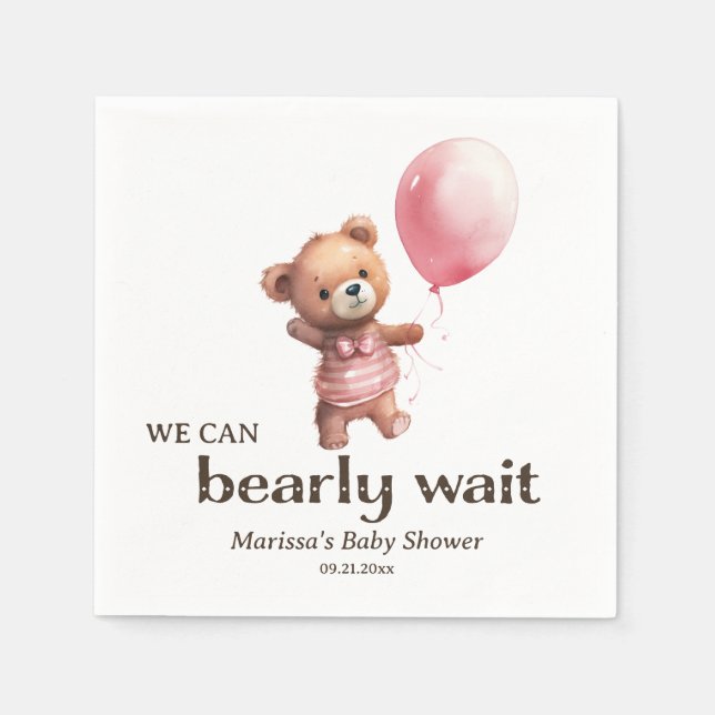 Custom Teddy Bear Girl Baby Shower Napkin (Front)