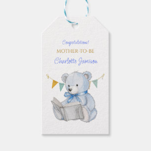Custom Teddy Bear reading a book Baby Shower Gift Tags