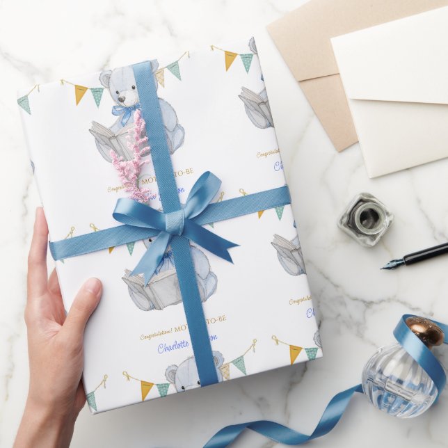 Custom Teddy Bear reading a book Congratulations Wrapping Paper (Gifting)