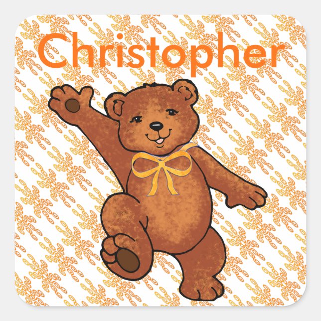 Custom Teddy Bear with Orange Highlights Square Sticker (Front)