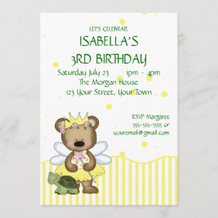 Custom Teddy Bear Yellow Fairy Princess Invitation