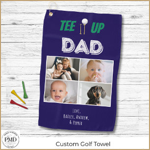 Custom Tee It Up Dad Fathers Day 4 Photo Navy Blue Golf Towel