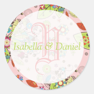 Custom Template Bride Groom Wedding Monogram Classic Round Sticker