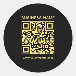 Custom Template Business QR Code Black & Gold Classic Round Sticker