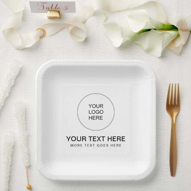 Custom Template Company Logo Text Here Stylish Paper Plate (Wedding)