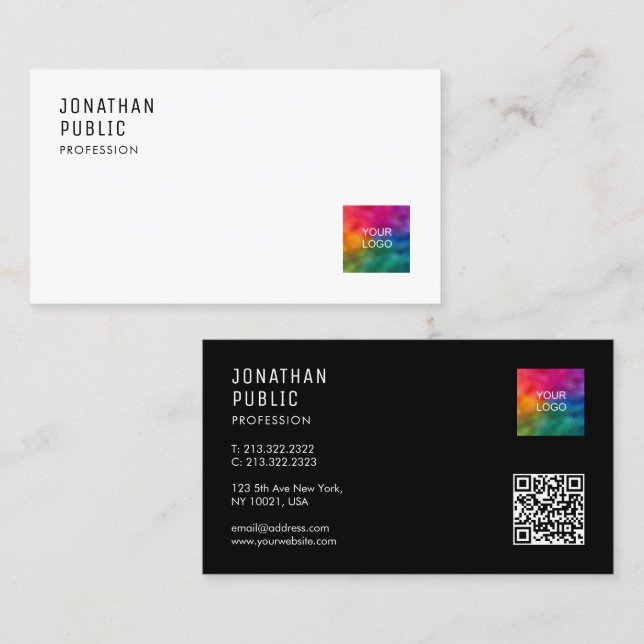 Custom Template QR Code Logo Modern Elegant Simple Business Card (Front/Back)