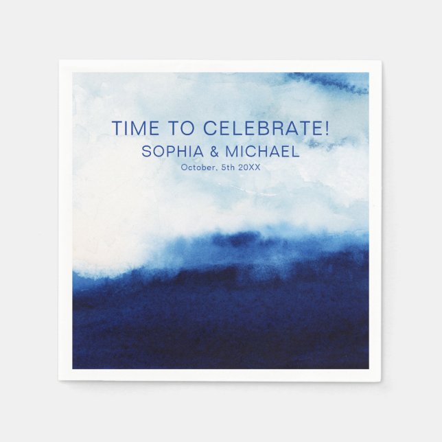 Custom Template Watercolor Blue Celebration  Napkin (Front)