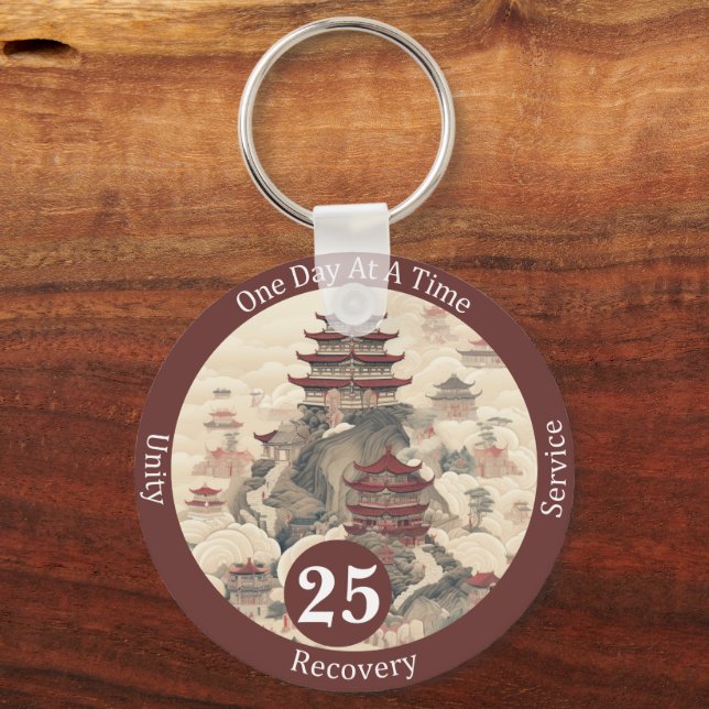 Custom Temple Recovery Milestone Gift Keychain (Front)