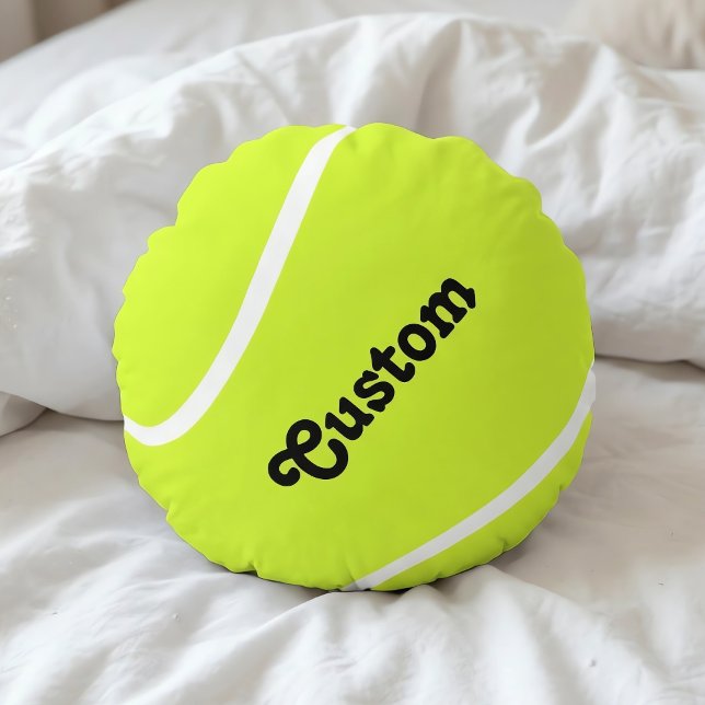 Custom Tennis Ball Player or Team Name Pillow (Tennis round pillow with custom team name or player name.)