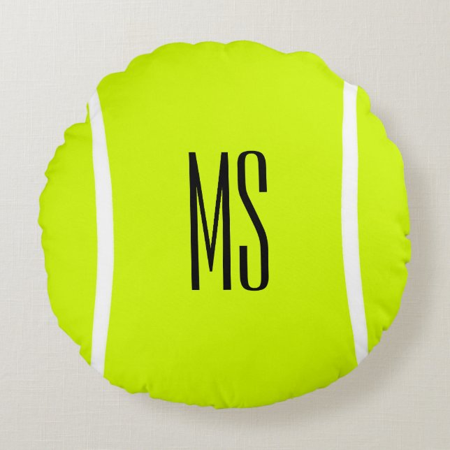 Custom Tennis Ball with Player Initials or Letters Round Pillow (Front)
