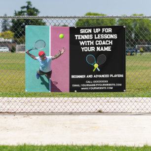 Custom Tennis Coach Coaching Class Lessons Black Banner