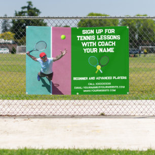 Custom Tennis Coach Coaching Class Lessons Green Banner