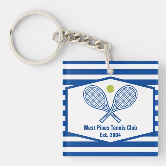 Custom Tennis Country Club Blue Striped Keychain (Front)
